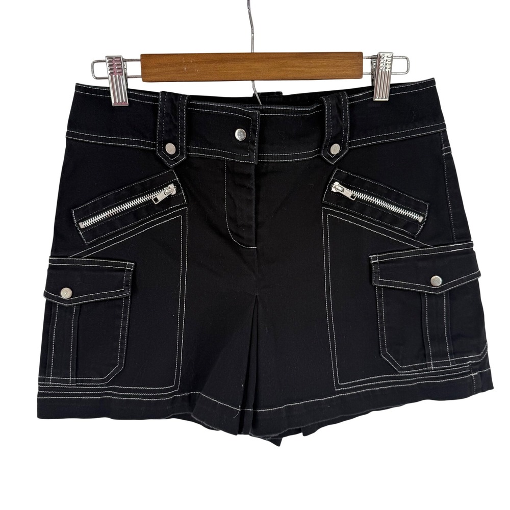 Cache Cargo Skort Womens 6 Black Excellent Contrast Stitch Utility Y2K Zipper